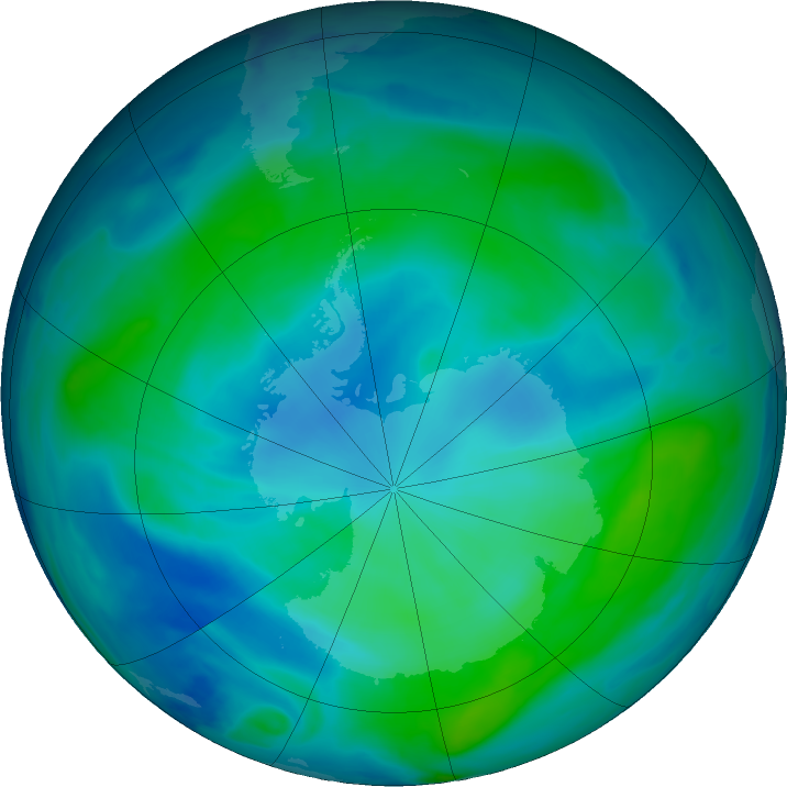 Antarctic ozone map for 21 February 2017